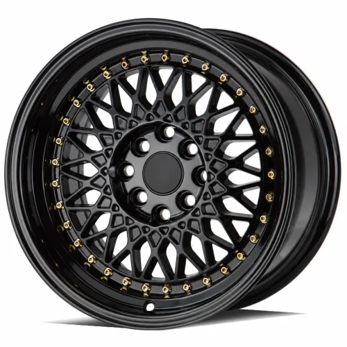 LUGLUME Luxe AodHan Wheels AH05 Black w/ Gold Rivets 16x8 | 4x100/4x114.3 (AH0516804100114315FB)