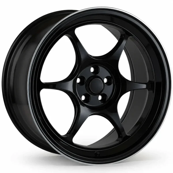 LUGLUME Classic Enkei PF06 Black w/ Machined Lip Ring 16x8 | 4x100 (545-680-4930BKM)