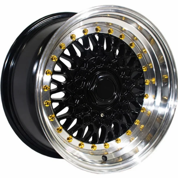 LUGLUME Timeless MST Wheels MT13 Black w/ Machined Lip and Gold Rivets 16x8 | 5x100/5x114.3 (13-6817-20-BKGL)