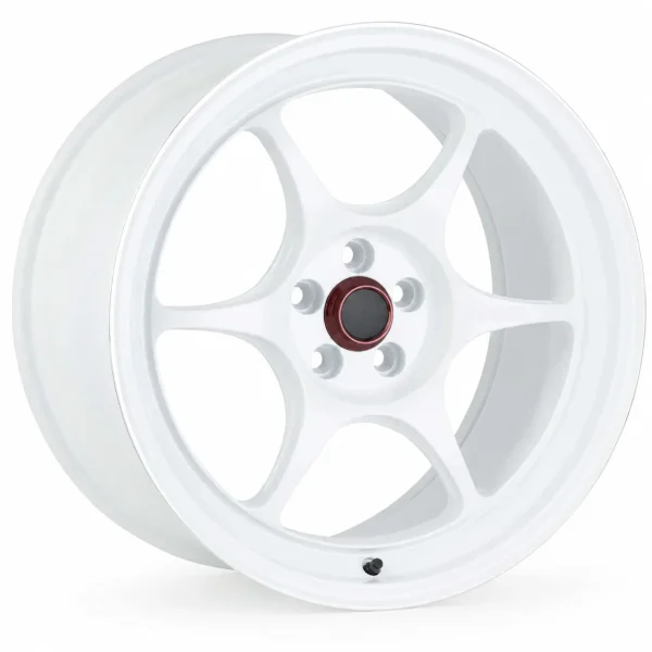 LUGLUME Elite Enkei PF06 White w/ Machined Lip Ring 16x8 | 5x114.3 (545-680-6530WM)