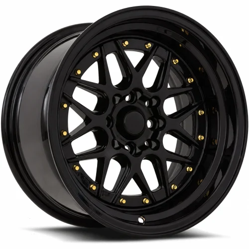 LUGLUME Exclusive Vors Wheels VR7 Black w/ Gold Rivets 16x8 | 4x100/4x114.3 (VR0716808H20BK)