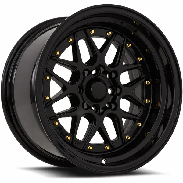 LUGLUME Exclusive Vors Wheels VR7 Black w/ Gold Rivets 16x8 | 4x100/4x114.3 (VR0716808H20BK)